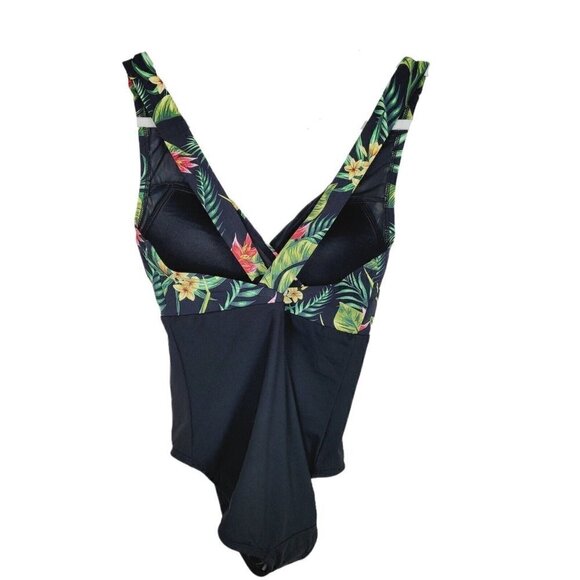 Calia Swim One Piece 4 Swimsuit Bathing Suit Black Tropical Padded Shelf Bra - Picture 3 of 7